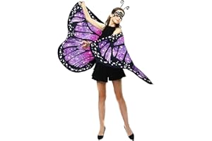 GUGNRYAC Schmetterling Umhang Damen Schmetterlingsflügel Erwachsene Faschingskostüme -Doppelseitiger Druck Schmetterling Flügel Cape mit Gesichtsmaske und Haarreif für Halloween Karnevel Kostüm (Purple)