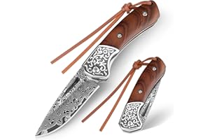DRACHENADER Navaja Damasco – 67 capas de acero VG10 Damasco, forjada a mano, navaja de apertura manual con Liner Lock y mango de madera, como regalo y para coleccionistas