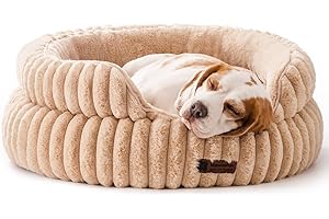 MEWOOFUN Stylowe legowiska dla kotów domowych, miękkie, okrągłe legowisko dla małych i średnich psów, można prać, uspokajające legowisko dla zwierząt domowych (wielbłądzi, L)