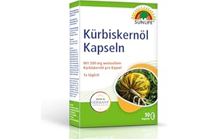 ‎SUNLIFE SUNLIFE Kürbiskernöl Kapseln - 1 x 50 Stück - Kapseln mit 500mg wertvollem Kürbiskernöl - Kürbis Kapseln mit Vitamin E - hochwertige Kürbiskern Öl Kapseln - zuckerfrei & glutenfrei