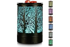 Inrorans Electric Wax Melt Warmer Black metal Oil Burner lamp Fragrance Scented Melter with 7 Colors LED Changing Light Replacement Silicone Tray for living home (Tree Pattern)