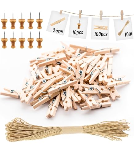 50 Mini-Holzklammern + 10 M Jute-Schnur – Set Für Fotowand, DIY-Deko, Basteln, In Mehreren Farben