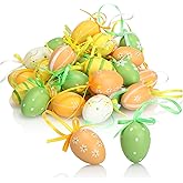 com-four® Easter Eggs in Bright Colours and Designs with Ribbon for Hanging