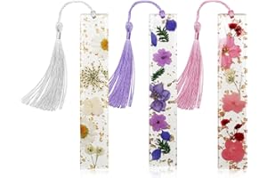 Signets en résine de fleurs séchées, Kaluofan 3PCS Signets en résine de fleurs séchées, Marque-pages de lecture de fleurs pressées avec gland, Signets naturels de fleurs séchées