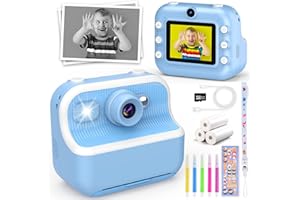 Dancial Kinderkamera Sofortbildkamera, 1080P 2,4 Zoll Bildschirm DigitalKamera Kinder mit 3 Rollen Druckpapier,32GB Karte, Fotokamera mit 5 Farbigen Stiften,2 Aufkleber Geschenk für Kinder