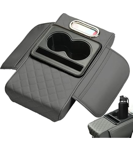 Cuscino Bracciolo Auto Asudaro - Morbido, Con Portaoggetti E 2 Porte USB, Colore Nero (40x16.5x7 Cm) - 3