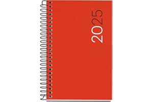 Miquelrius - Agenda 2025, Agenda anual 80x120 mm, Agenda día página, Cubierta flexible polipropileno, Espiral, Papel 80 g/m², Español, Inglés y Portugués, Color rojo