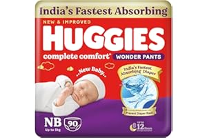 Huggies Complete Comfort Wonder Pants | Pant Style Baby Diapers Newborn Size, 90 Count | India's Fastest Absorbing Diaper, Prevents Diaper Rash, Ideal for 0-5 Kgs