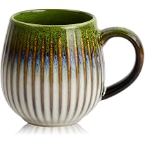 Taza De Café Grande De Cerámica - Capacidad 500 Ml, Apta Lavavajillas, Diseño Artístico Vintage - Color Verde