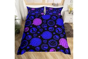 LOUSSIESD Pallavolo Copripiumino Sport Set di Biancheria Da Letto 3D Giochi di Palla Blu Viola Consolatore Copertura per Ragazzi Ragazze Bambini Adolescenti Copriletto Copertura Singola