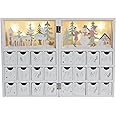 Calendrier De L'Avent En Bois Réutilisable Avec 24 Tiroirs Et LED - Décoration Noël Village Forêt Renne - Compte à Rebours