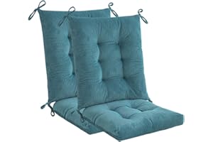 Makimoo Outdoor Patio Cushion, Rocking Chair Cushion, Tufted Pads, Set of Upper and Lower with Ties Pack of 2 (2 Sets) -Back 50 * 43 cm，Seat 43 * 43 cm (Blue)