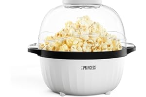 Princess Máquina de Palomitas, 4.5 L, Varilla Giratoria, Bandeja de Mantequilla, Tapa Transparente, Bol Reversible, Fácil de Limpiar, Diseño Compacto, Antideslizante, 450 W, 292980