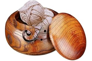 AMZTEMU Ciotola per filati in legno per maglieria, Yarn bowl for crochet supporto per filati per lavorare a maglia con coperchio - stile retrò (15 * 9,5 cm)