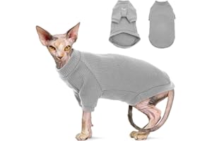 Katzinst Sphynx - Vêtement pour chat - Respirant - Sans poils - Avec manches - Pull à col roulé - Pour Cornish Rex, Devon Rex, Peterbald, gris, S