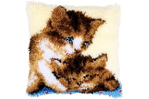 Vervaco Knüpfkissen 2 Katzen Knüpfpackung, Baumwolle, Mehrfarbig, 40 x 40 x 0,3 cm