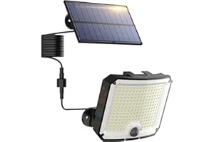 WeBeqer - Lámpara solar exterior con detector de movimiento, 208 LED/3 modos de luz solar exterior, impermeable IP65, foco solar exterior para jardín con mando a distancia, cable de 5 m