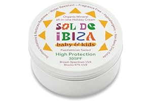 Sol de Ibiza Baby & Kids Natural Mineral Sunscreen SPF30 - Face & Body - Hypoallergenic - Water Resistant - Fragrance Free - Non Nano Zinc Oxide - Vegan - Plastic Free - 100g