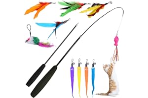 Ferizzia 12 Set di Giocattoli per Gatti, 2 Canna Pesca e 10 Ricariche Piume con Campana, Cat Teaser Wand Toy, Giochi Gatto Piume, Giocattoli Interattivo per Gatti di Tutte le Età