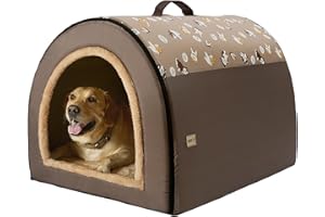 Jiupety - Casa-cama para mascotas, 2 en 1, tipo cueva, con techo, cómoda, portátil, para perros grandes, tamaño 3XL (99 x 81 x 71 cm), hasta 41 kg, marrón