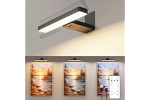 ‎GÖRVITOR Bilderleuchte Kabellos, Akku Bildbeleuchtung mit Fernbedienung, Dimmbar Wandleuchte Innen ohne Stromanschluss, Dart Beleuchtung, LED Wandlampe mit 3 Farbtemperaturen Timer für Gemälde Malen Foto Art