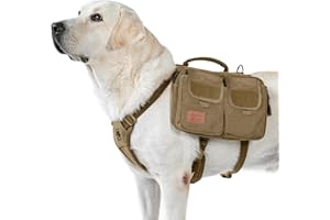 OneTigris Hoppy Camper 3.0 - Pettorina per cani di taglia media/grande, zaino per cani di taglia media, 2 tasche principali, 4 tasche laterali, colore marrone, M