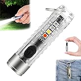 WISKA Mini Pocket Torch Light Rechargeable – Small LED Flashlight Keychain with USB Charging for Camping, EDC, COB Powerful L