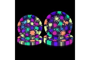 APUXXJUPA Neon Paper Plates - Glow in The Dark Party Supplies Include 18cm 23cm Printed with Graffiti Plates for Let's Glow Party Decorations, Serves 20