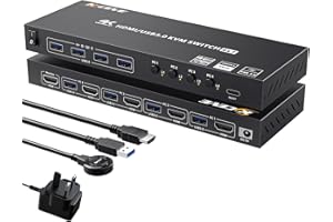 YOUTINGHDAV KVM Switch HDMI 4 Ports, USB 3.0 KVM Switch 4 Computer 1 Monitor 4K@60Hz, EDID Emulator, KVM 4 PC Share Mouse Keyboard Printer and Monitor, with Wired Remote