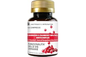 LABOTTEGADEGLIINTEGRATORI D - Mannosio e Cranberry 40% PAC Mirti Complex con Semi di Pompelmo, Uva Ursina e Vitamina C | 100 compresse 1 al dì | Mirtillo Rosso ad Alto Dosaggio