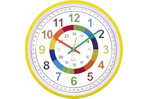 VINILITE Kids Wall Clock Learn to Tell the Time Clock Learning Clock for Kids Teaching Clocks for Children for Bedroom Classroom Living Room (Yellow)