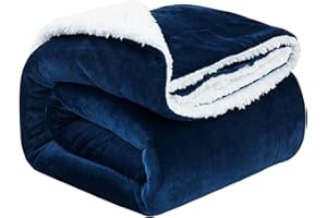 Hansleep Coperta Pile Singolo Invernale, Plaid Divano Coperte Pile Sherpa Calda Morbida, Throw 130x150 Marino