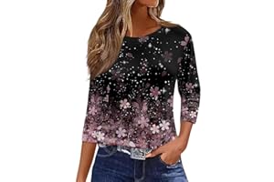 DIYIOUZHOU Long Sleeve Tee Shirts for Women UK Casual Crewneck Seven Quarter Sleeve Floral Printed T-Shirt Pullover Tops