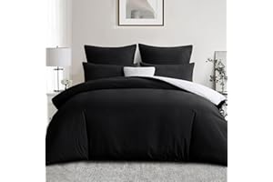 Aisbo Funda Nórdica Cama 150 - Funda Nórdica Reversible Cama 135, Funda Edredón 220x230 con 2 Fundas Almohadas 50x75 cm, Microfibra, Negro y Blanco