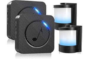 PHYSEN - Sistema di allarme wireless di sicurezza domestica, portata 150 m, 58 suonerie, 5 livelli di volume, indicatore LED (2 sensori di movimento + 2 ricevitori