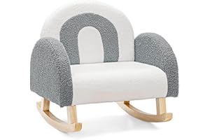 LIFEZEAL Fotel dziecięcy, sofa dla małych dzieci, mini sofa dla dziewczynek i chłopców, fotel bujany z aksamitnego materiału i nóg z litego drewna, krzesło do pokoju dziecięcego (szary)