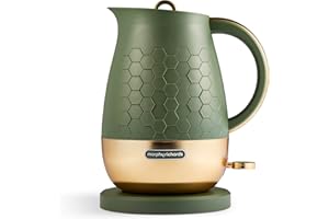 Morphy Richards Cassini Jug Kettle, 1.7L, 3Kw Rapid Boil, Precision Pour Spout, Boil Dry Protection, Cord Storage, Anti-Limescale Filter, Olivine Green & Gold, 103022