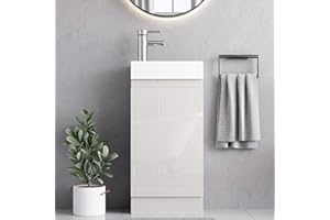 BELOFAY 400mm Floor Standing Vanity Unit With Basin - Laquered Cloakroom With 1 Tap Hole and Soft Close Hinges (Denvor White)
