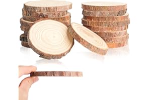 KTXABY 18 PCS Natural Wood Slices, 8-10 cm Unfinished Wooden Coasters Predrilled Log Discs Wooden Circles for DIY Crafts Ornaments Christmas Wedding Decorations
