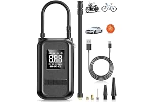 AONELAS Tyre Inflator, WIAONE Electric Car Tyre Pump with LED Lights & Digital Screen, Portable Tyre Inflator Air Compressor Rechargeable Digital Tyre Inflator Cordless Car Air Pump for Car Motorcycle Ball