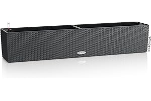 ‎LECHUZA LECHUZA-Pflanzgefäß BALCONERA Cottage 100 Granit, Balkonkasten mit Bewässerungssystem, Wasserstandsanzeiger und Pflanzeinsatz, Flechtoptik, 99 x 19 x 19 cm, 15911