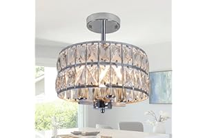 JHLBYL Nowoczesna kryształowa półpodtynkowa lampa sufitowa, industrialna srebrna lampa wisząca, 4-punktowe chromowane metalowe oświetlenie sufitowe, z uchwytem lampy E14