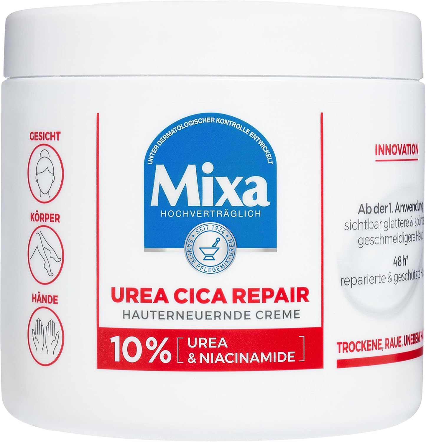 Mixa Urea Cica Repair+ Crème régénérante à l'urée et à la niacinamide pour peaux sèches, rugueuses et irrégulières, répare et lisse les soins hydratants pour le corps, les mains et le visage Urea Cica