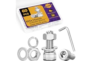 ZERDANS 60 Stück M4 Schrauben Muttern Sortiment Set, M4x16mm Edelstahl Zylinderschrauben Innensechskant Schrauben Set, Sechskopf-Knopf Schrauben Muttern und Unterlegscheiben mit Schraubenschlüssel