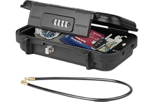 WACCET Coffre-fort Portable Sécurisé Mini Coffre Fort de Voyage Étanche Antivol avec Câble Métallique Amovible pour La Maison, Bureau, Hôtel, Voyages, etc.(Noir)