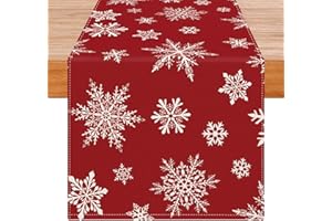 Avalune Camino de Mesa Navidad Rojo Blanco Copos de Nieve Moderno Rústico Lavable Centro de Mesa Decoración para Interior Exterior Fiesta Decoración de Jardín Comedor 40x180 cm