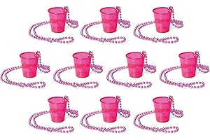 PARTYLOSOPHY 10 Unidades - Vaso de Chupito con Collar Color Rosa de 50 CC para Las Despedidas más locas - Vaso Chupito con Cuentas de Fiesta para Despedida de Soltera