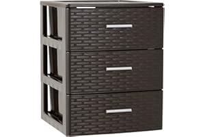 AC - Cajonera de Ordenación Modelo Rattan - 3 Niveles - Torre de almacenaje Multiusos, Organizador Auxiliar, Almacenamiento, baño - 46,5 x 36,5 x 36,5 cm - Color Wengue