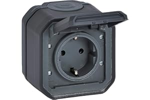 LEGRAND, Plexo New 069799L Prise murale standard Schuko avec couvercle à charnière, protection anti-contact, bornes enfichables, 16 A, 250 V, IP44 - I