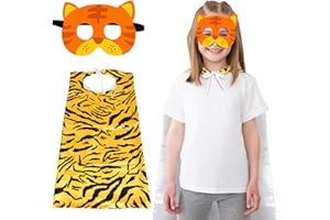DKINY 2 Piece Kids Tiger Costume Set,Tiger Mask and Tiger Cape, Tiger Dress Up Outfit,Animal Tiger Cosplay Costume,Children's Gifts for Halloween World Book Day Jungle Safari Theme Birthday Party